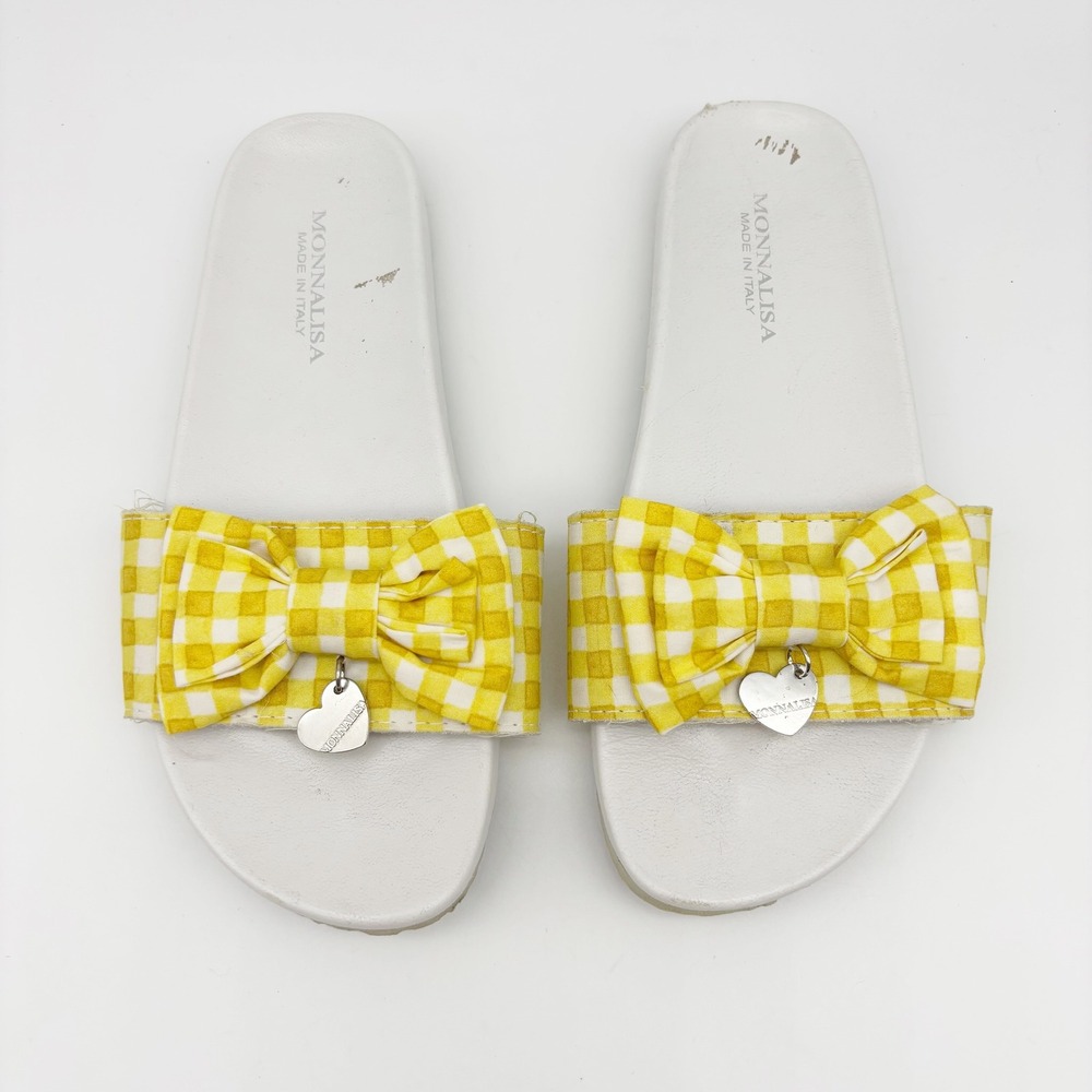 Monnalisa Yellow Gingham Bow Slides